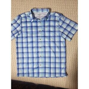 Columbia PFG Mens Blue Plaid Short Sleeve Vented Fishing Shirt FM1039 Medium